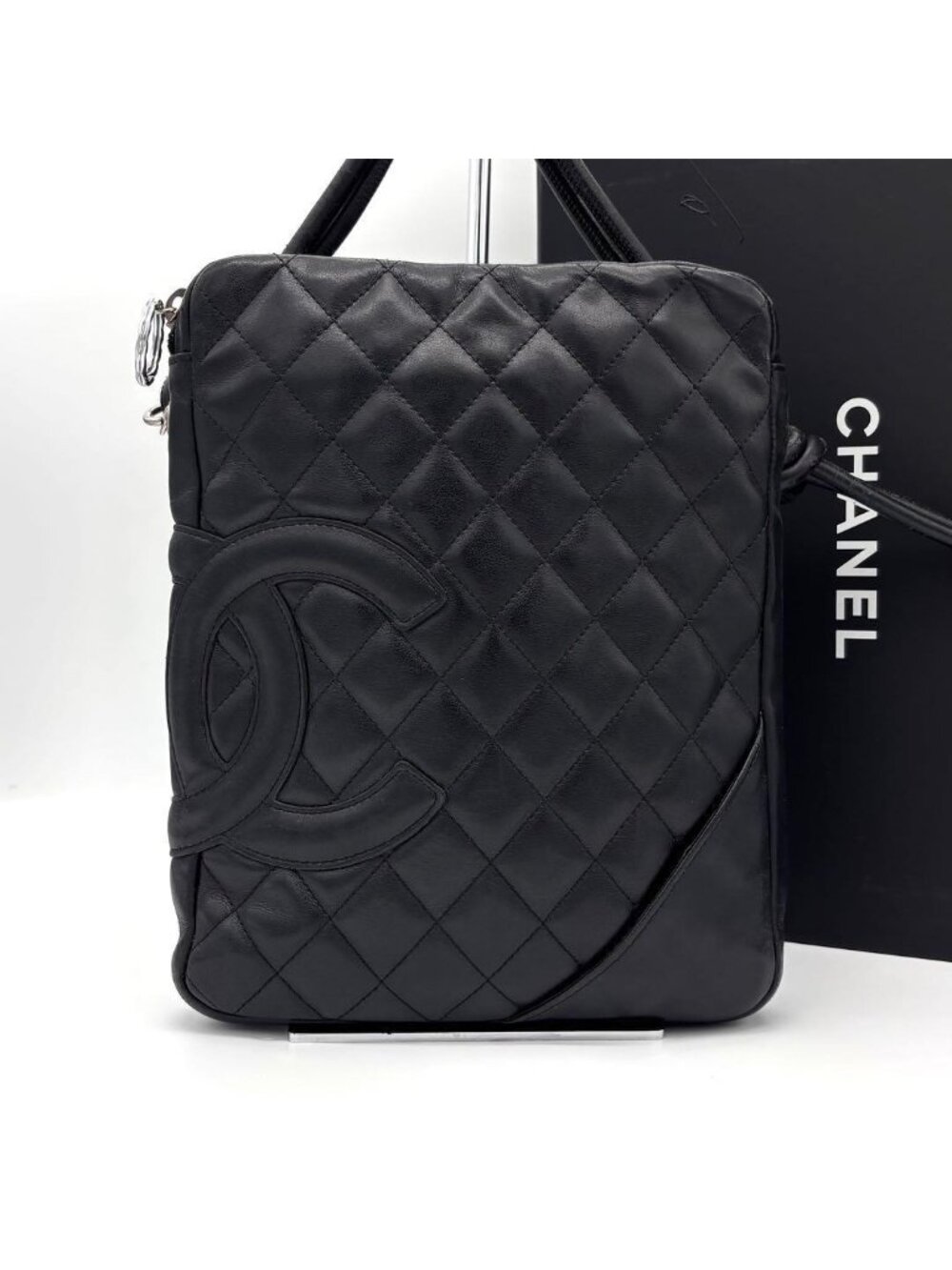 Chanel Cambon Line Leather Pochette Shoulder Bag Black